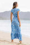 XIX Palms St Barts Wrap Dress Style Number STWD8269;WOmen's Blue Printed Wrap Dress;XIX Palms Dress;Resort Dress;Summer Wrap Dress
