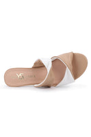 Yosi Samra Rowan Heeled Slide Style RWN-NDWHT in Nude White;Two Tone Heeled Slide;Heeled Slide Sandal; 
