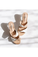 Yosi Samra Rowan Heeled Slide Style RWN-NDWHT in Nude White;Two Tone Heeled Slide;Heeled Slide Sandal; 