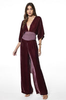Young Fabulous and Broke Caroline Jumpsuit Style Number 3681VV in Jam;Women's Velvet Jumpsuit;Young Fabulous & Broke Velvet Jumpsuit;Velvet Jumpsuit;Deep V-Neck Velvet Jumpsuit