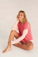 Z Supply Clothing Color Block Long Sleeve Top Style ZLT231952 PNY;Women's Cozy Spring Lounge Wear Top