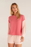 Z Supply Clothing Color Block Long Sleeve Top Style ZLT231952 PNY;Women's Cozy Spring Lounge Wear Top; Z Supply Lounge