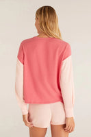 Z Supply Clothing Color Block Long Sleeve Top Style ZLT231952 PNY;Women's Cozy Spring Lounge Wear Top; Z Supply Lounge