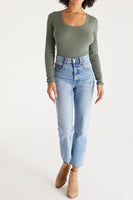 Z Supply Clothing Sirena Rib Long Sleeve Tee Style ZT223768 FRT in Forest Green;Women's Green Long Sleeve Layering Tee; 
