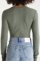 Z Supply Clothing Sirena Rib Long Sleeve Tee Style ZT223768 FRT in Forest Green;Women's Green Long Sleeve Layering Tee; 